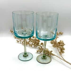 2 Studio Nova Light Blue, Frosted Patches, Stemmed Wine Glasses